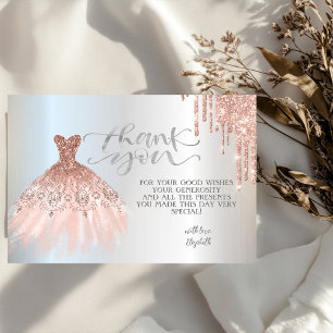 Elegante roze gouden druppels chic jurk roze goud bedankkaart