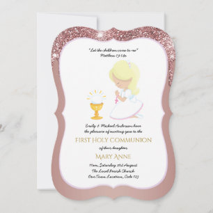 Elegante Roze Gouden Eerste Heilige Communie Uitno Kaart