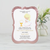 Elegante Roze Gouden Eerste Heilige Communie Uitno Kaart (Staand voorkant)