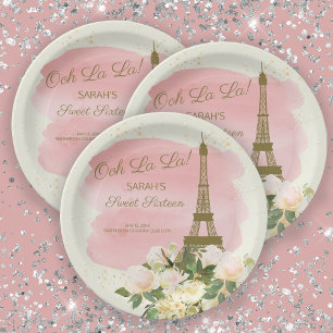 Elegante Roze Gouden Eiffeltoren Parijs Sweet 16  Papieren Bordje
