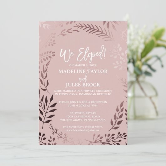 Elegante Roze Gouden en Roze Trouwreceptie Kaart (Staand voorkant)