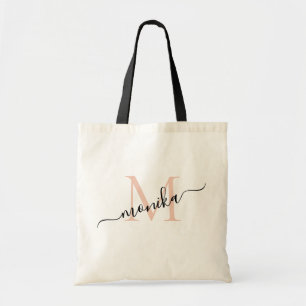Elegante roze gouden en zwarte gepersonaliseerde m tote bag