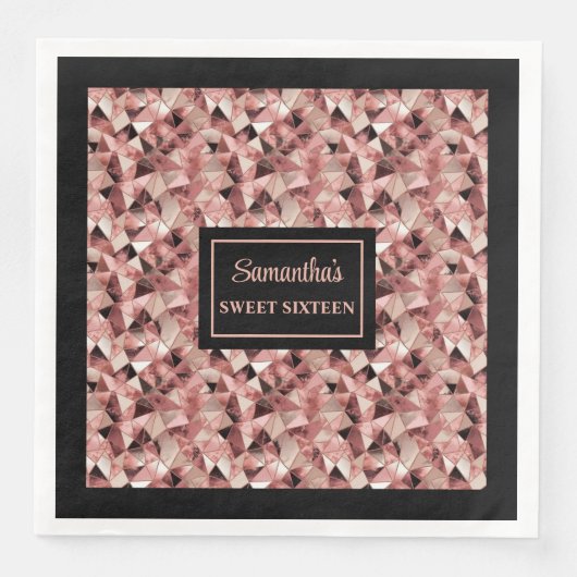 Elegante Roze Gouden en Zwarte Servetten Trendy Fe (Voorkant)
