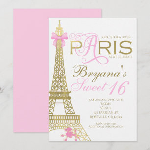 Elegante Roze & Gouden Feest Uitnodigingen Paris C