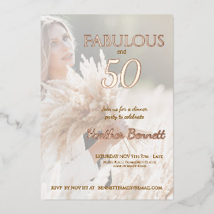 Elegante Roze Gouden Folie Fabulous en 50 Verjaard Uitnodiging