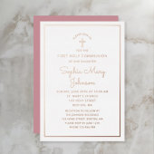 Elegante Roze Gouden Folie Script Roze Eerste Comm Uitnodiging