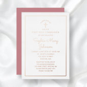 Elegante Roze Gouden Folie Script Roze Eerste Comm Uitnodiging