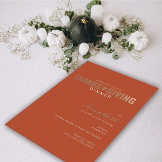 Elegante Roze Gouden Formele Thanksgiving-diner Folie Uitnodiging