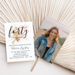 Elegante Roze & Gouden Foto 40ste Verjaardagsfeest Kaart