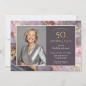 Elegante roze gouden foto 50e verjaardag kaart (Voorkant)