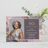 Elegante roze gouden foto 60e verjaardag kaart (Staand voorkant)