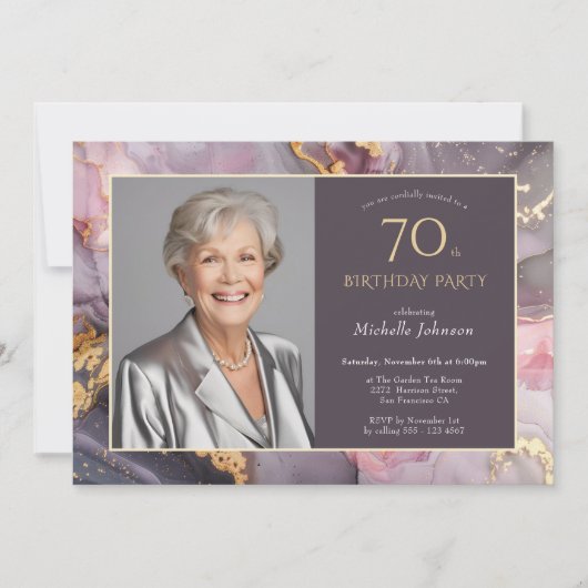 Elegante roze gouden foto 70e verjaardag kaart (Voorkant)