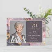 Elegante roze gouden foto 70e verjaardag kaart (Staand voorkant)