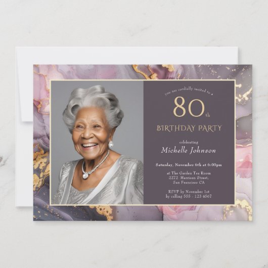 Elegante roze gouden foto 80e verjaardag kaart (Voorkant)