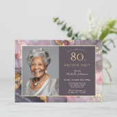 Elegante roze gouden foto 80e verjaardag kaart (Staand voorkant)