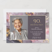 Elegante roze gouden foto 90e verjaardag kaart (Voorkant)