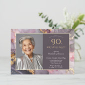 Elegante roze gouden foto 90e verjaardag kaart (Staand voorkant)