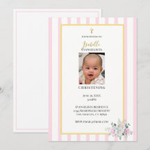 Elegante Roze Gouden Foto Doop Uitnodiging