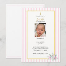 Elegante Roze Gouden Foto Doop Uitnodiging