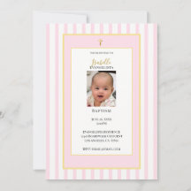 Elegante roze gouden foto doop uitnodiging