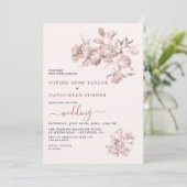 Elegante roze gouden Franse bloem toile bruiloft Kaart (Staand voorkant)