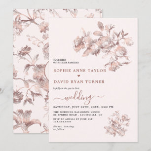Elegante roze gouden Franse bloem toile bruiloft Kaart