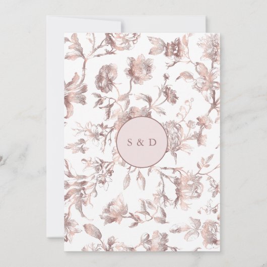 Elegante roze gouden Franse Toile bloemige bruilof Kaart (Achterkant)