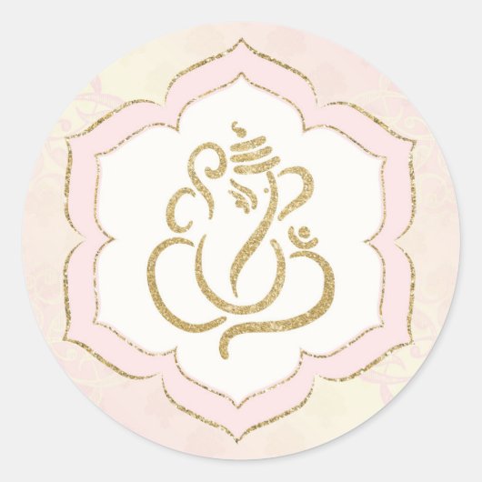 Elegante Roze Gouden Ganesh/ Indiase God Klassieke Ronde Sticker (Voorkant)