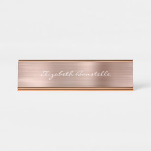 Elegante Roze Gouden Geborstelde Metalen Handgesch Bureau Naambordje