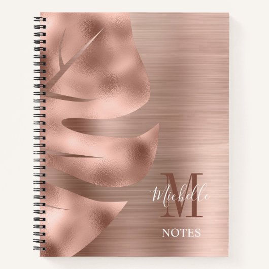 Elegante roze gouden geborstelde metalen monogram notitieboek (Voorkant)