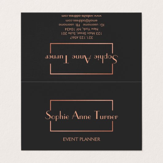 Elegante roze gouden gebroken frame donkergrijs visitekaartje (Buitenkant ongevouwen)