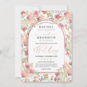 Elegante roze gouden gele bloemenboog bruiloft kaart (Voorkant)