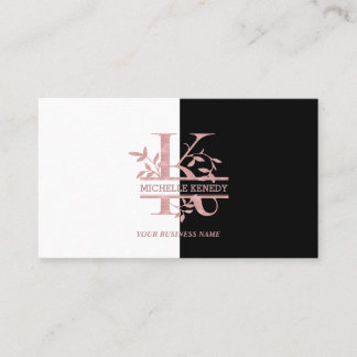 Elegante roze gouden gespleten aangepaste monogram visitekaartje