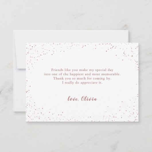 Elegante roze gouden glans roze jurk quinceañera bedankkaart (Achterkant)