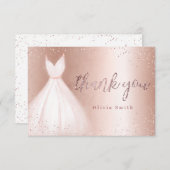 Elegante roze gouden glans roze jurk quinceañera bedankkaart (Voorkant / Achterkant)