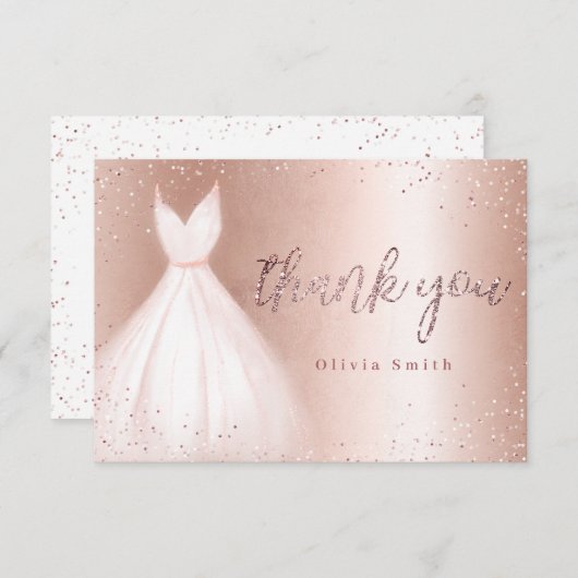 Elegante roze gouden glans roze jurk quinceañera bedankkaart (Voorkant / Achterkant)