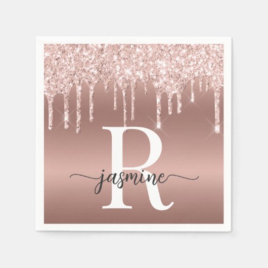 Elegante roze gouden glinster druppels metaal mono servet (Voorkant)