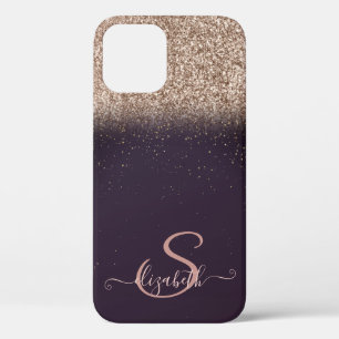 Elegante roze gouden glinster ombre, monogram Case-Mate iPhone case