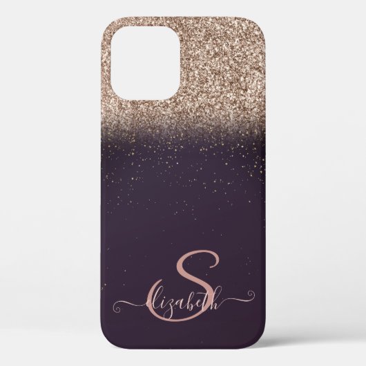 Elegante roze gouden glinster ombre, monogram Case-Mate iPhone case (Achterkant)