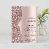 Elegante roze gouden glinster schrift bruiloft kaart (Staand voorkant)