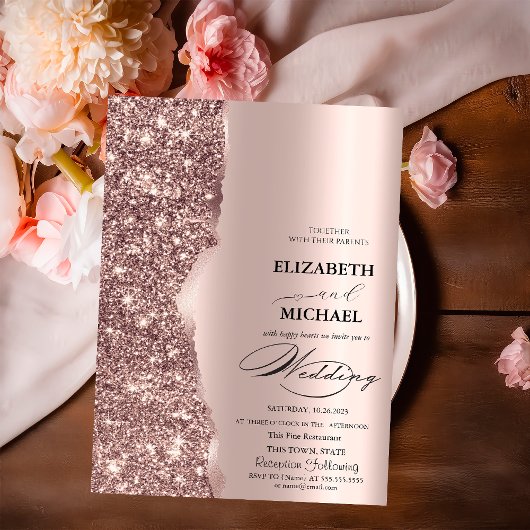 Elegante roze gouden glinster schrift bruiloft kaart