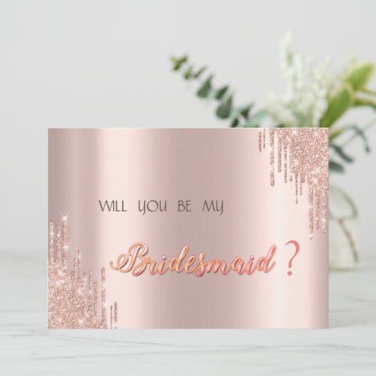 Elegante roze gouden glinsterdruppels kaart (Staand voorkant)