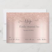 Elegante roze gouden glinsterende bokeh RSVP kaart (Voorkant)
