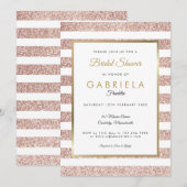 Elegante roze gouden glinsterende streep bruidsdou kaart (Voorkant / Achterkant)