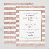 Elegante roze gouden glinsterende streep verloving kaart (Voorkant / Achterkant)