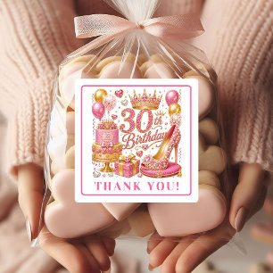 Elegante Roze Gouden Glitter 30e Verjaardagssticke Vierkante Sticker
