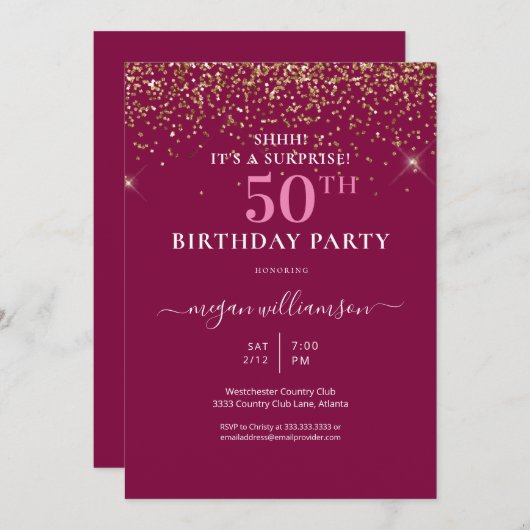 Elegante Roze Gouden Glitter 50ste Verjaardagsfees Kaart (Voorkant / Achterkant)