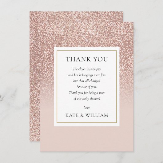 Elegante Roze Gouden Glitter Baby Shower Gedicht Bedankkaart (Voorkant / Achterkant)