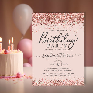 Elegante Roze Gouden Glitter Blozende Verjaardag v Kaart