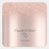 Elegante Roze Gouden Glitter Bokeh Harten Vierkante Sticker (Voorkant)